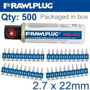 Rawlplug Plastic Collated Pins for Concrete 2.7MMX22MM w/Fuel Cell | RAW R-KNC-6-22-500