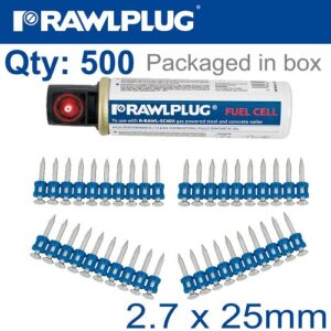 Rawlplug Plastic Collated Pins for Concrete 2.7MMX27MM w/Fuel Cell | RAW R-KNC-6-27-500
