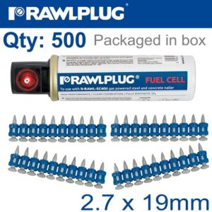 Rawlplug Plastic Collated Pins for Steel 2.7MMX19MM w/Fuel Cell | RAW R-KSC-6-19-500