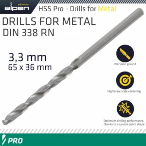 Pro hss 3.3mm drill din 338 rn 135 split point plastic wallet