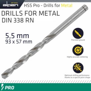 Pro hss 5.5mm drill din 338 rn 135 split point plastic wallet