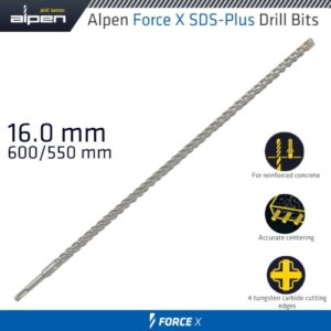 Alpen Force X 16.0 X 600/550 SDS-Plus Drill Bit X4 Cutting Edges | ALP905016