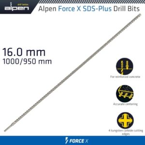 Alpen Force X 16.0 X 1000/950 SDS-Plus Drill Bit X4 Cutting Edges | ALP915016