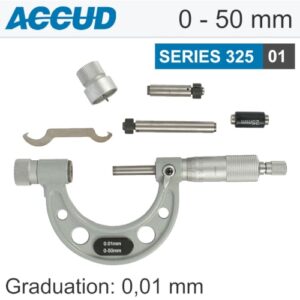 Micrometer outside 0-50mm 0.01 res. 4mic acc ratchet stop int. anvils